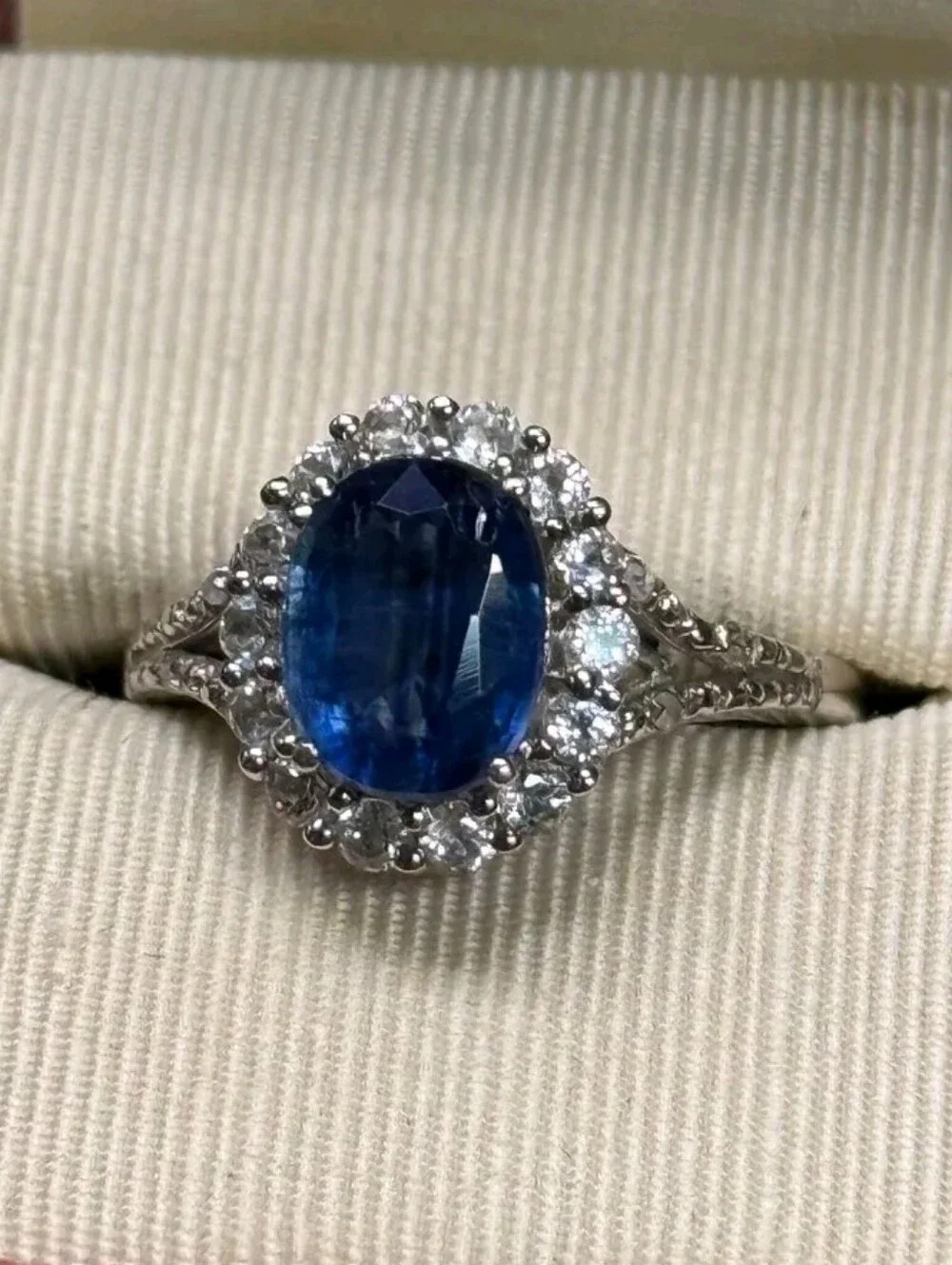 Sterling Silver 2.25 CT Himalayan Kyanite, White Topaz& Diamond Accent Ring